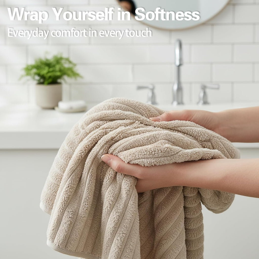 6 Piece Bath Towel Set, 30"x60" Microfiber Towels, Beige