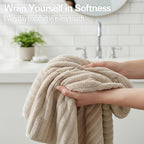 6 Piece Bath Towel Set, 30"x60" Microfiber Towels, Beige