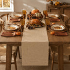 Beige Faux Linen Table Runner Waterproof Elegant Modern Table Decor 72inch