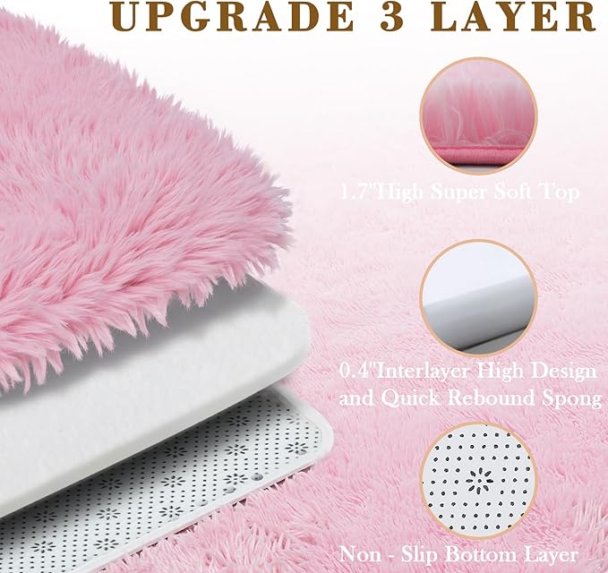 Small Rug Throw Rugs for Bedroom, Mini Area Rug, Fluffy Pink Carpet, Affordable - Image 3