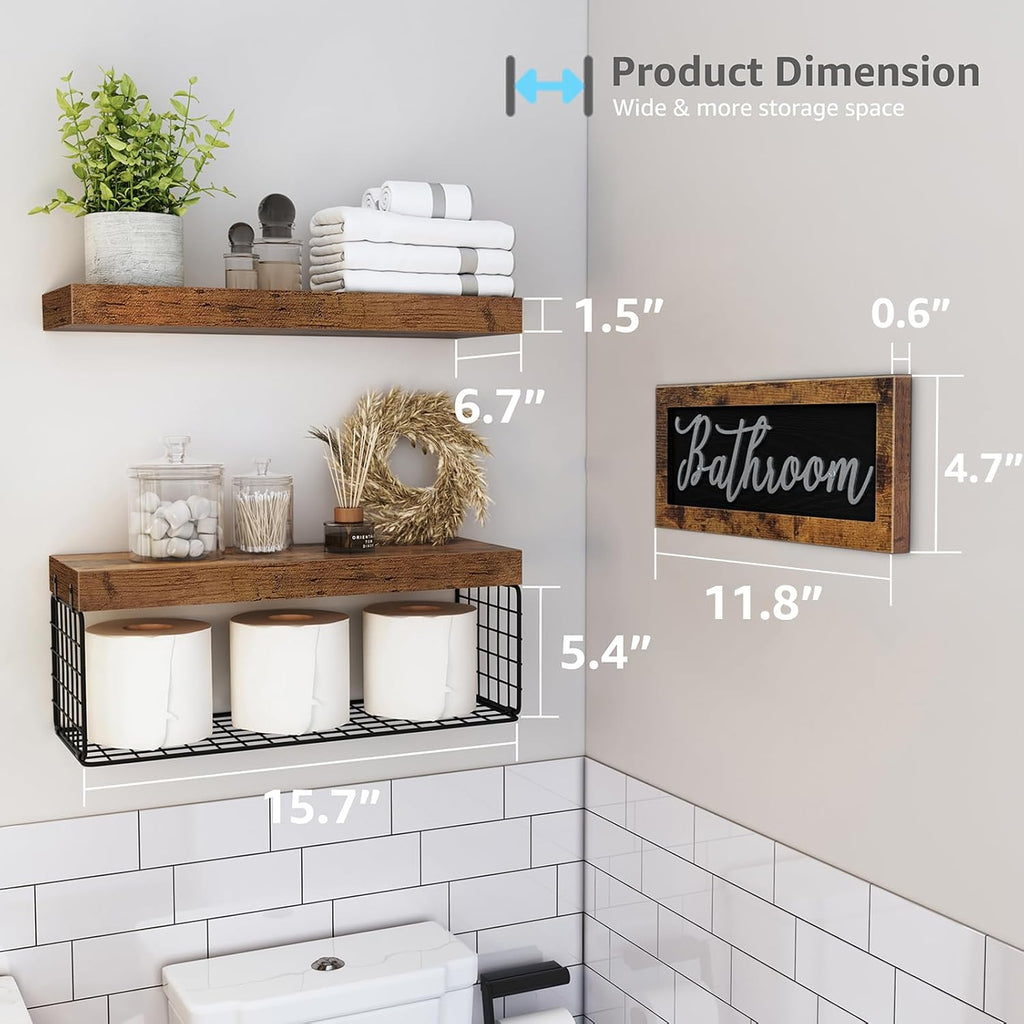 QEEIG ‎Bathroom Shelves with Decor Sign (Brown, 15.7")