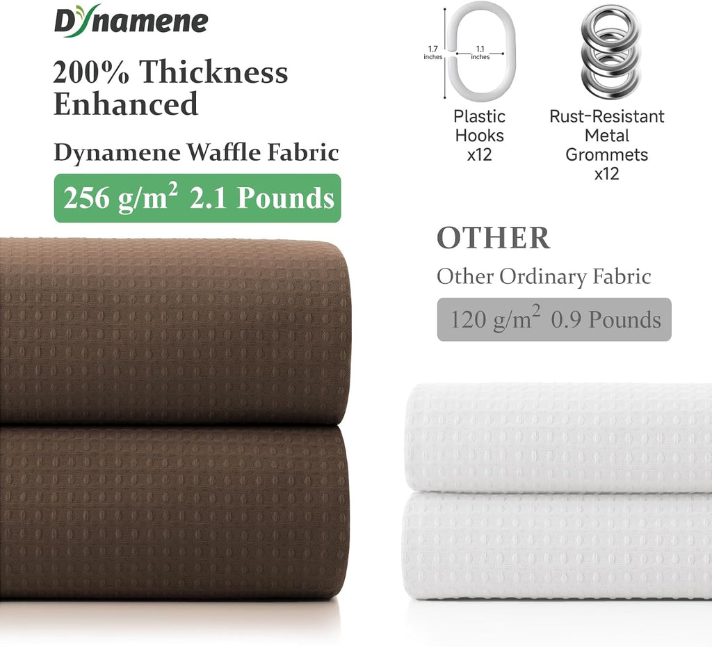 Dynamene Waffle Shower Curtain 256 GSM Heavy Duty Fabric 72"x72" Brown