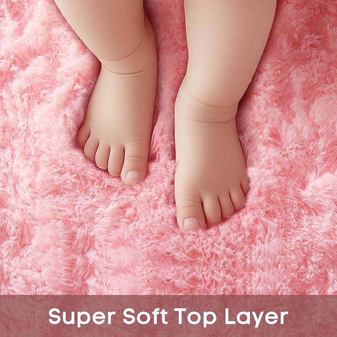 Ophanie Pink Round Rug for Bedroom Girls, Kids Fluffy Kawaii Fuzzy Shag Circle - Image 2