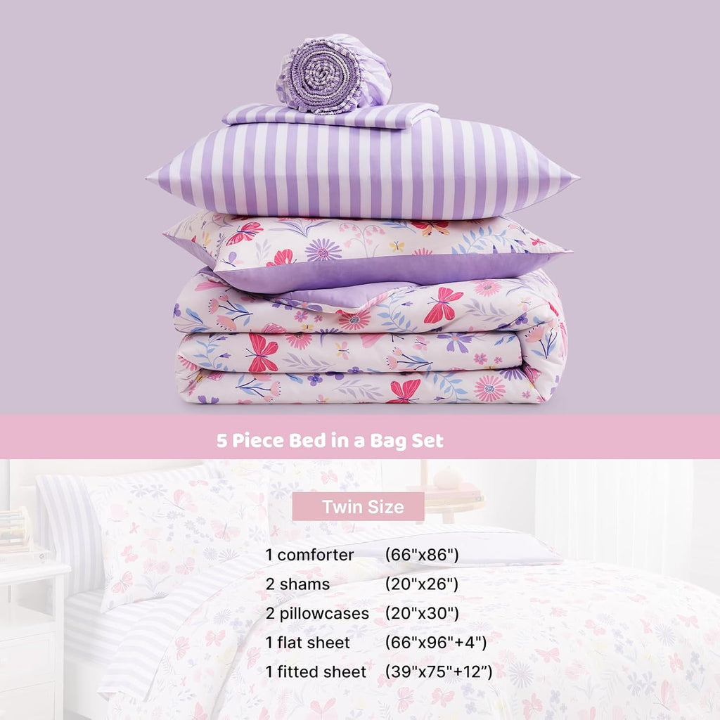 Twin Comforter Set with Sheets for Girls-5 Pieces Twin Bedding Sets Printed