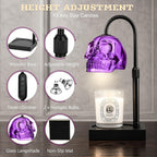 Skull Candle Warmer Lamp with Timer & Dimmer, Gothic Skull Wax Warmer Lamp for Jar Candles, Adjustable Height Skeleton Candle Light Warmer with 2 Bulbs, Spooky Goth Home Decor Gifts (Purple, 1pack)