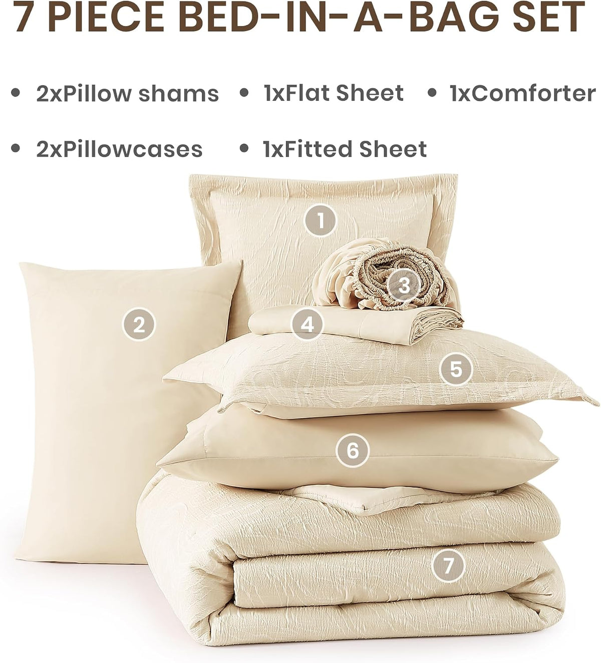 Monbix Queen Comforter Set 7 Pieces Birch Marble Bed in a Bag
