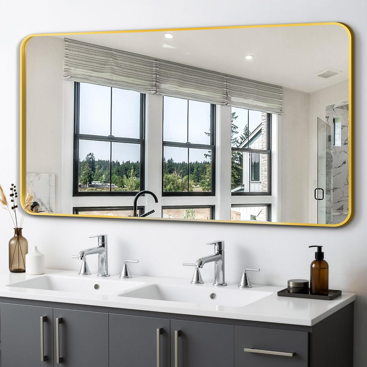 Delma Bathroom Vanity Mirror, Gold Framed Mirror for Over Sink, 30x24