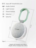Momcozy Portable Sound Machine with Night Light, White Noise Sound Machine for Baby, 20 Soothing Sounds, Sound Therapy, Long-Lasting Power, Timer, Clips on Stroller, Grey