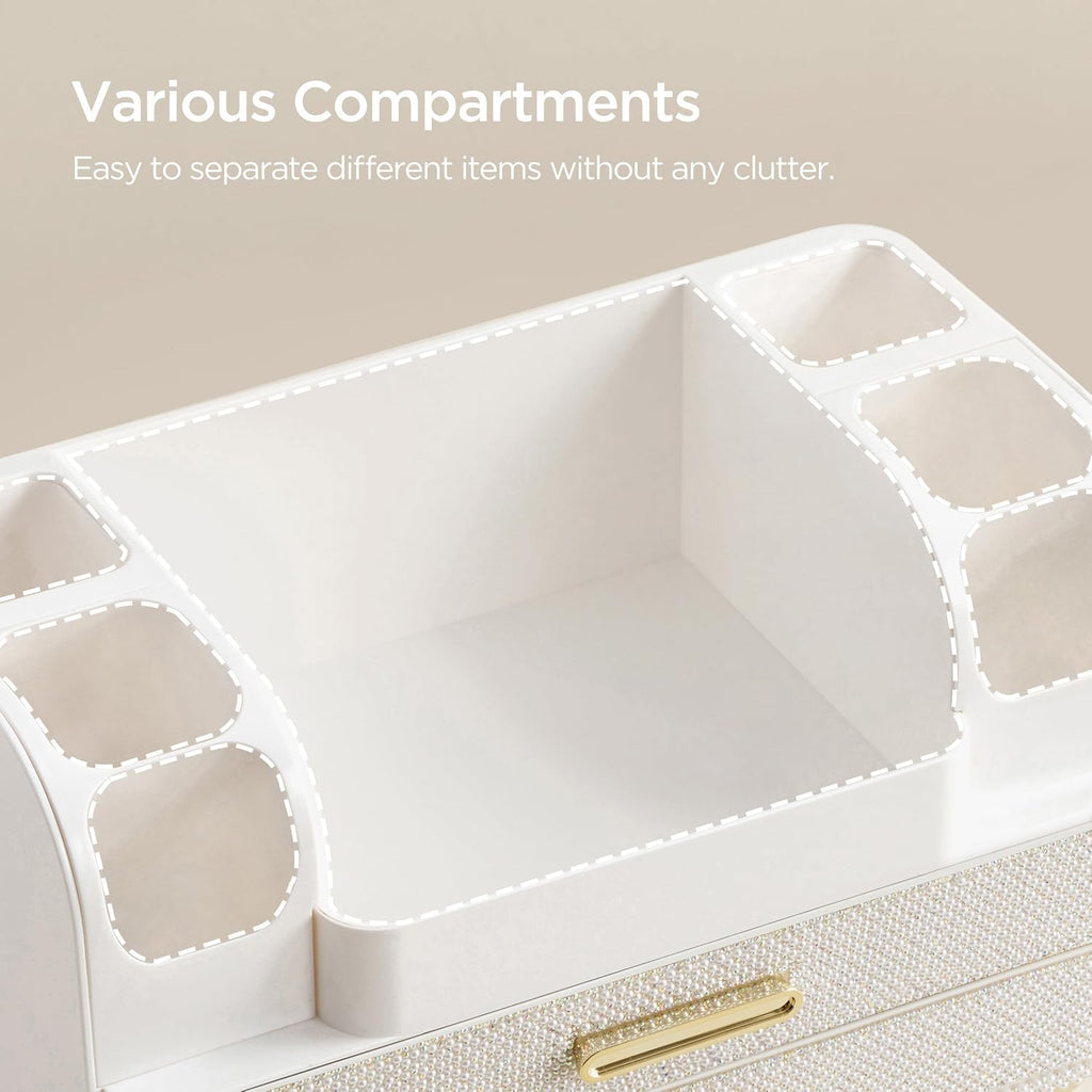 HBlife Makeup Organizer for Vanity with Brush Holder, Large Bathroom Countertop Cosmetic Organizer Skin Care Storage, Easy to Store Nail Polishes, Perfumes, Eyeshadow Palettes, Pearl All White
