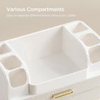 HBlife Makeup Organizer for Vanity with Brush Holder, Large Bathroom Countertop Cosmetic Organizer Skin Care Storage, Easy to Store Nail Polishes, Perfumes, Eyeshadow Palettes, Pearl All White