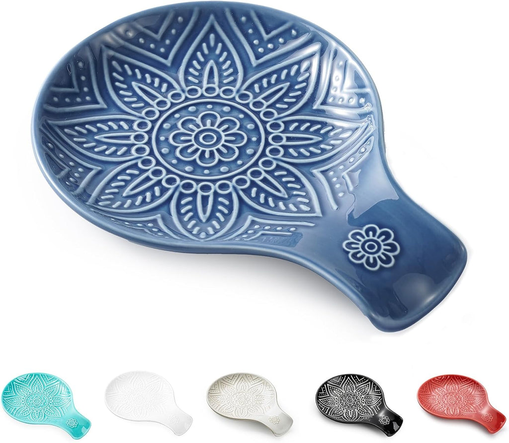 Ceramic Spoon Rest, 7.48 Inches Spoon Holder for Kitchen Counter, Kitchen Accessories, Dishwasher Safe, Dark Blue