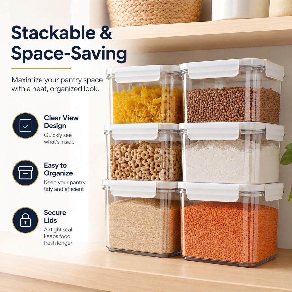 Kitchen Storage Containers, Set of 6, Food Organization and Storage Solution