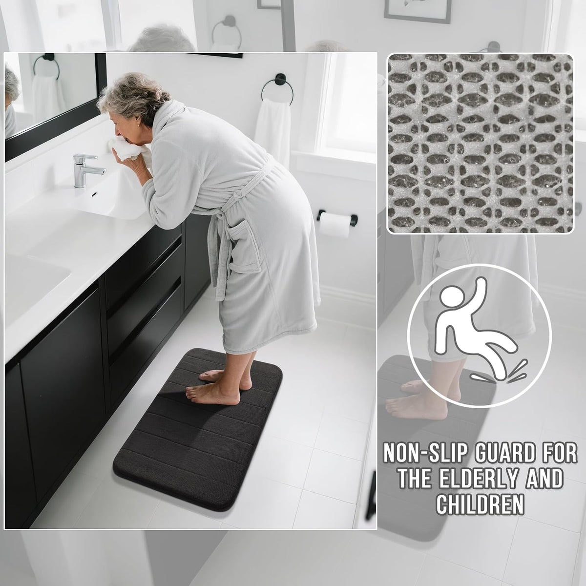 Yimobra Memory Foam Bath Mat, Soft Absorbent Bathroom Rug, 24x17, Black