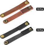 MECCANIXITY Pack of 20 Leather Cable Straps Cable Ties, Cord Organizer, Portable Cable Management for USB Cables, Headphone Wires, Black/Light Brown