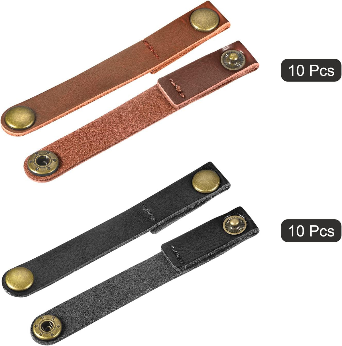 MECCANIXITY Pack of 20 Leather Cable Straps Cable Ties, Cord Organizer, Portable Cable Management for USB Cables, Headphone Wires, Black/Light Brown