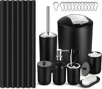 Black Bathroom Accessories Set, 23Pcs Bath Accessory Sets Complete with Bathtub Mat, Shower Curtain Set with Hooks, Soap Dispenser, Toothbrush Holder, Qtip Holder, Trash Can, Toilet Brush