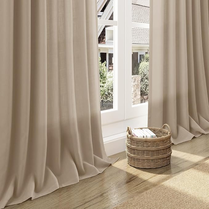 Nanspring Sepia Beige Linen Curtains 96 Inches Long - Image 5