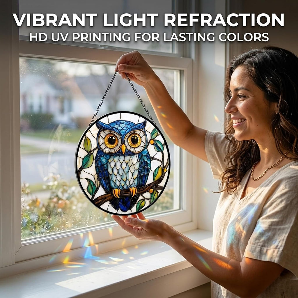 Blue Owl Acrylic Suncatcher Sun Catchers Indoor Window Gifts for Women 9.8"