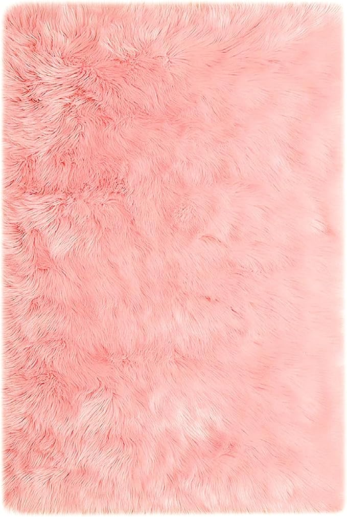 Goolela Pink Fluffy Fuzzy Rug for Girls Bedroom 3x5 Faux Fur Rug Furry Shag - Image 3