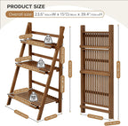 Ladder Shelf, Foldable Plant Shelf Stand, 3-Tier Bamboo Bookshelf, 39.4In