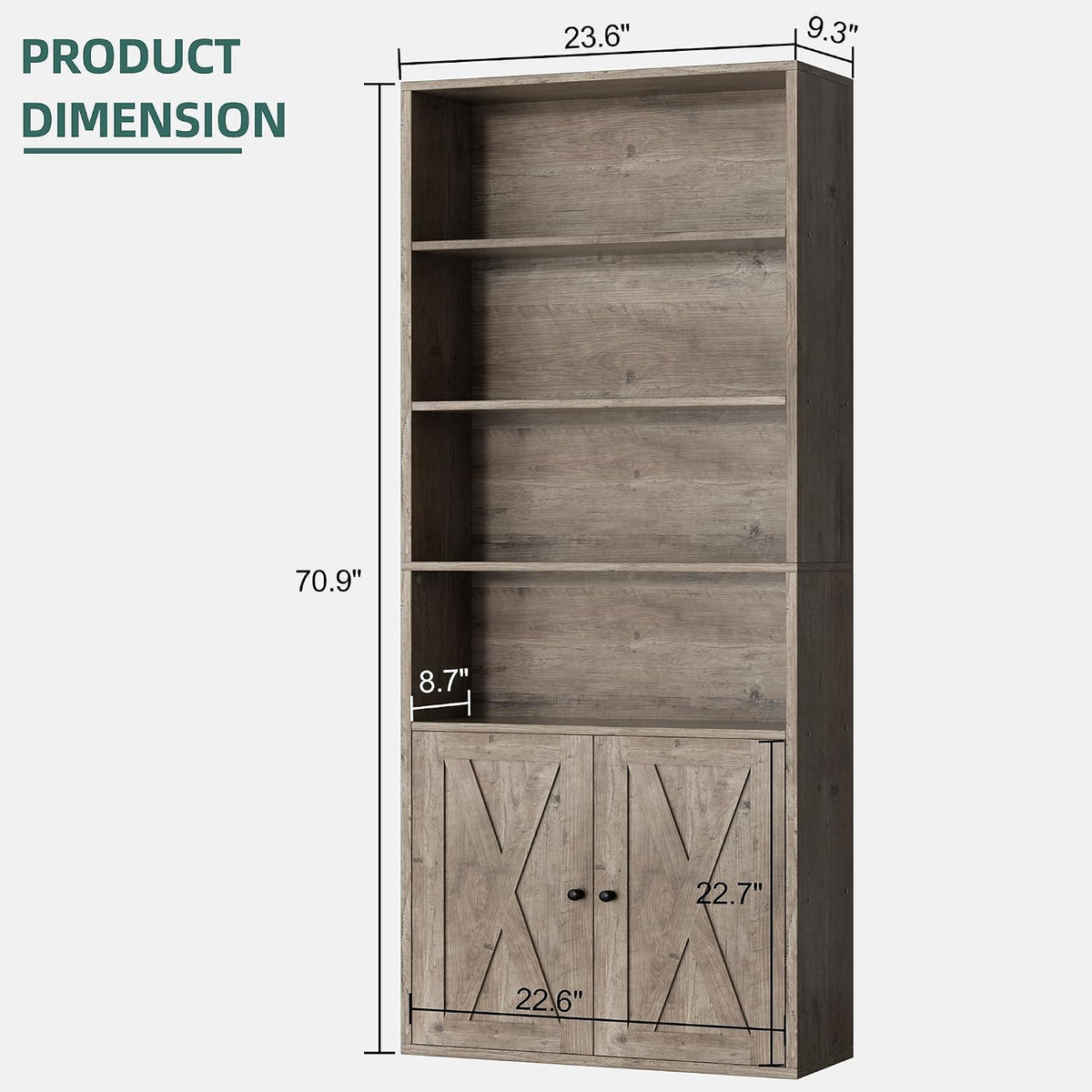 Shintenchi 6 Tier Bookshelf with Doors, Tall Standing Bookcase
