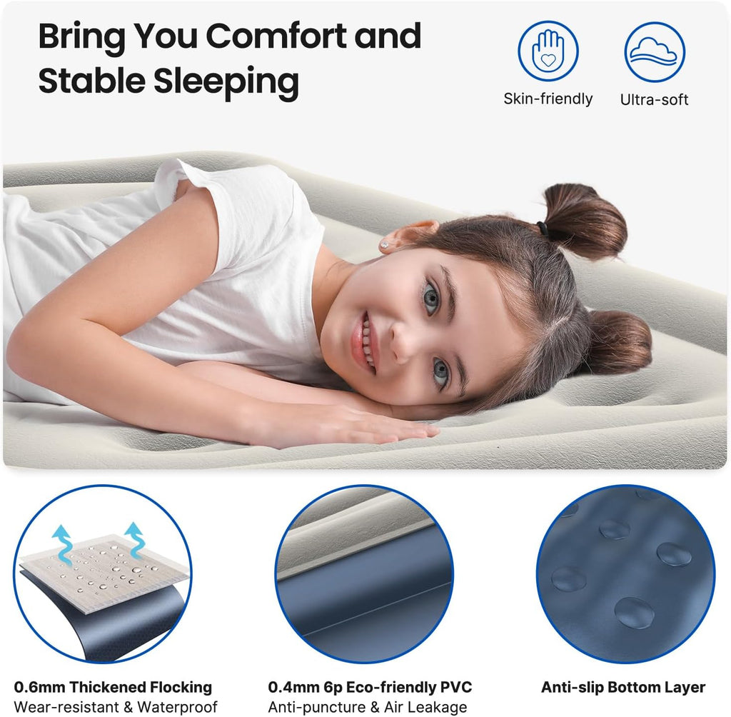 iDOO Twin Air Mattress with Built in Pump, Luxury Blow up Mattress, Comfort Inflatable Mattress for Camping, Guests & Home, Durable, Dual Chamber Single Air Bed, Colchon Inflable