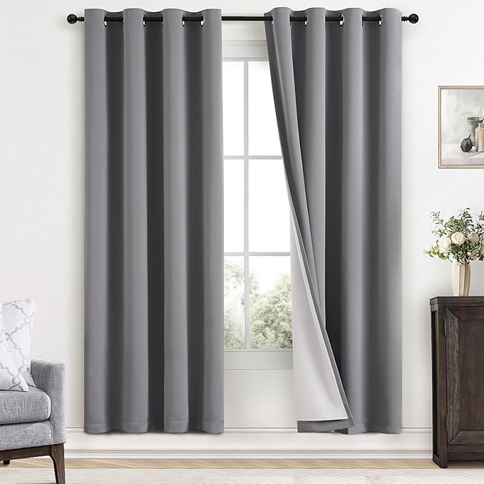 Yakamok Grey Room Darkening 100% Blackout Curtains Grommet Window Treatments by Yakamok