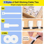 [313Pcs] Cable Management Kit, Reusable Computer Desk Cord Organizer, White