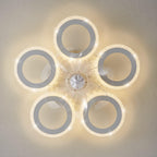 Dalouguan Modern Ceiling Fan with Light, 20" White Personality Geometric 6 Speeds 3 Light Color Low Profile Flush Mount Ceiling Fan for Kitchen Bedroom