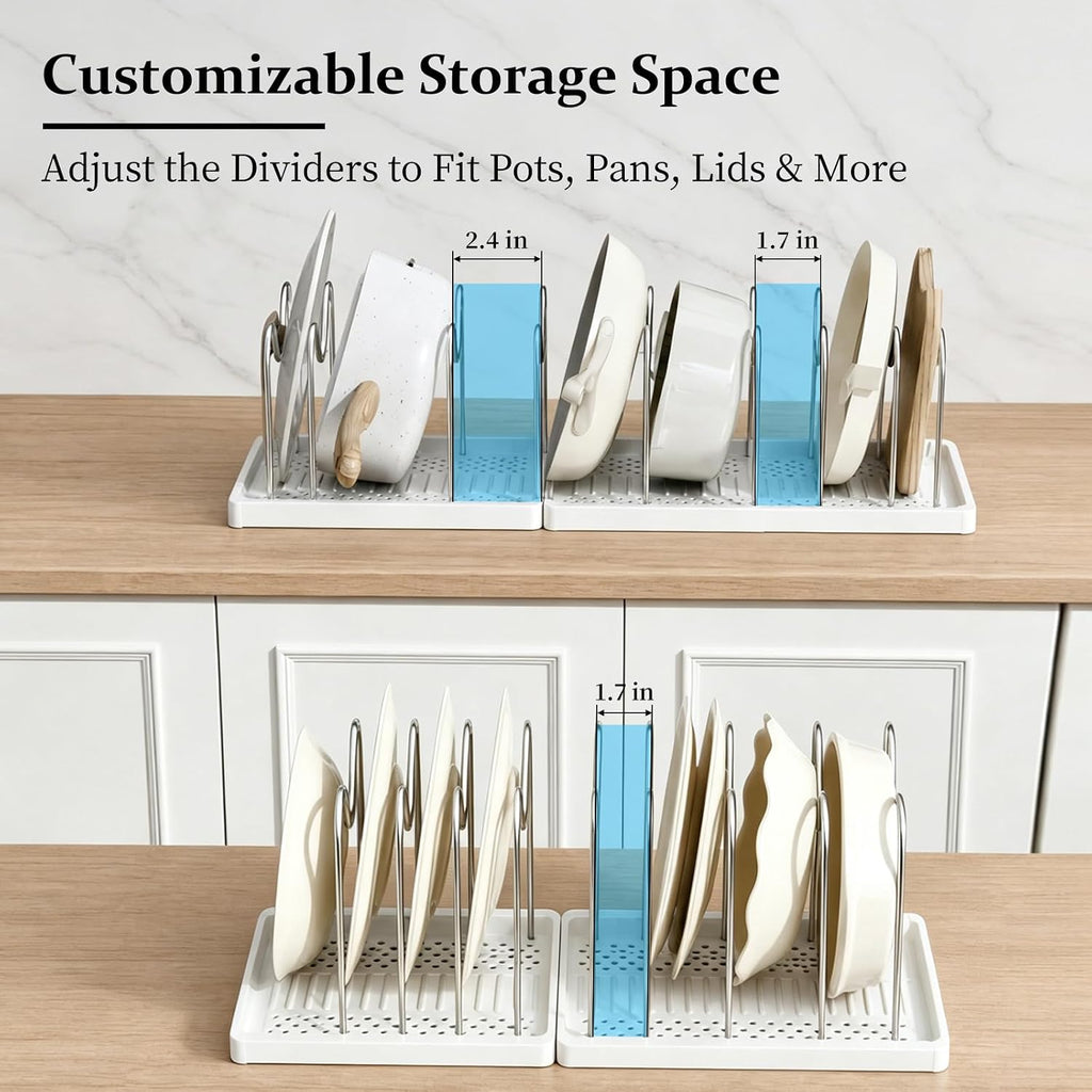 2 Pack Expandable Pots and Pans Organizer Under Cabinet, Foldable Kitchen Cabinet Organizer with 12 Adjustable Dividers, 31" Cookware Rack for Pots, Pans, Pot Lids, Cutting Boards & Bakeware
