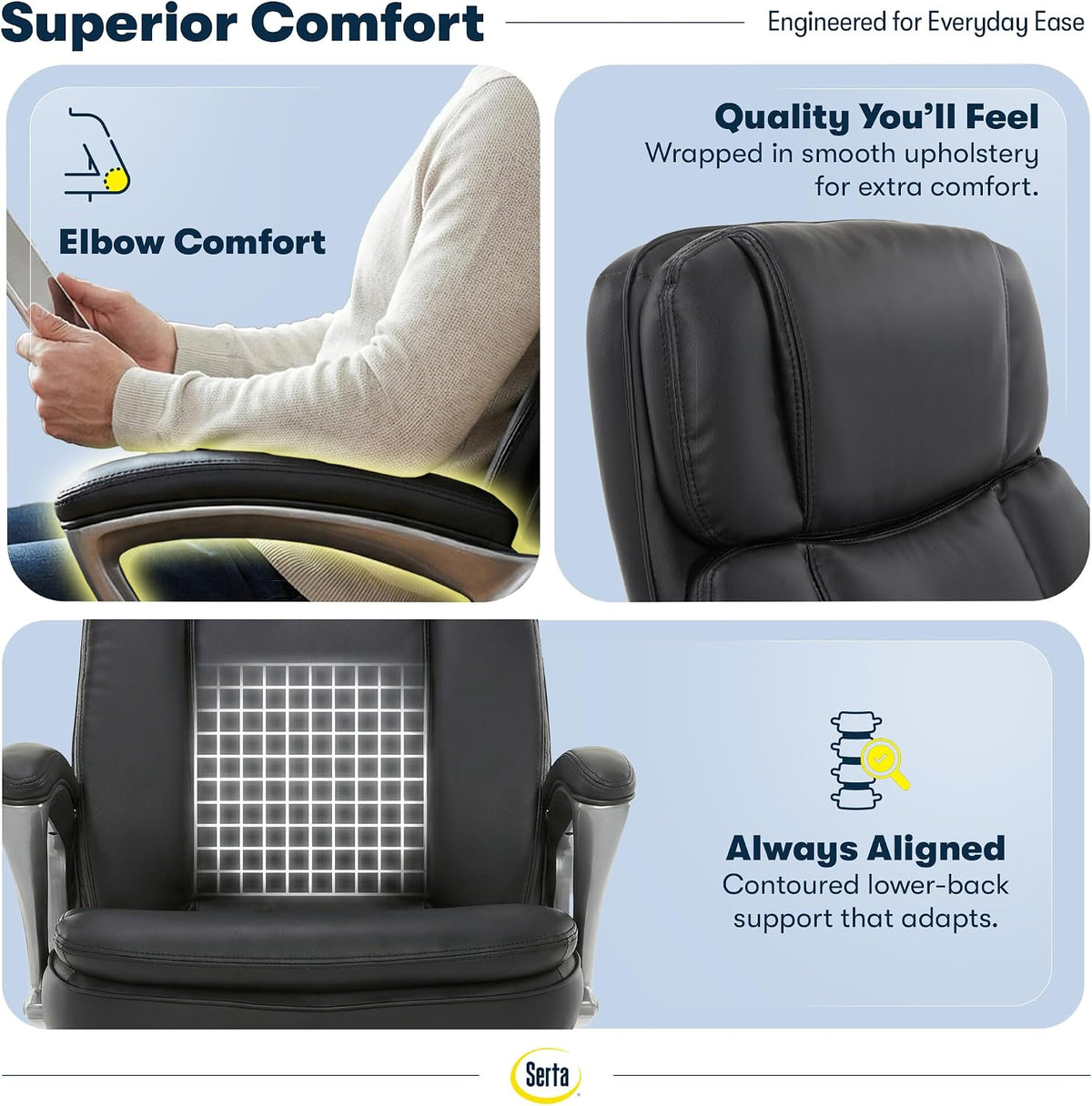 Serta Ergonomic Big and Tall Executive Office Chair Lumbar Support, Leather