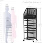 9-Tier Rolling File Cart - Paper Organizer with Drawer and Trays, Wood Desk Office Organizer, Office Organization and Binder Storage for Workspace, Home, School, Black