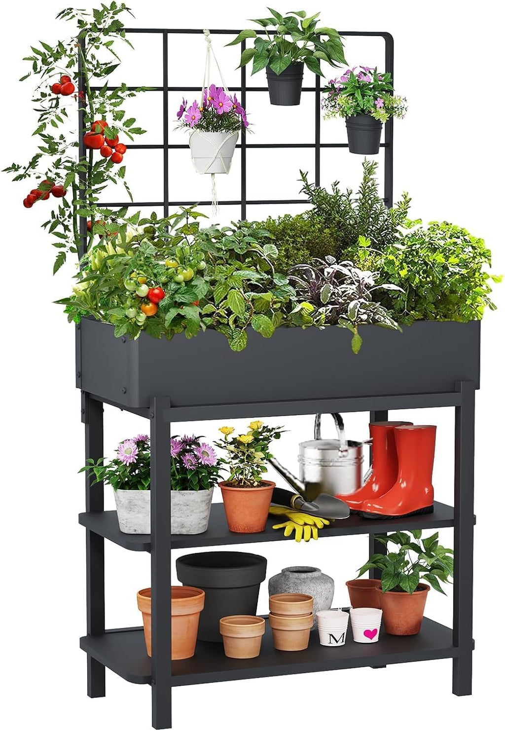 Metal Raised Garden Bed with Trellis & Legs