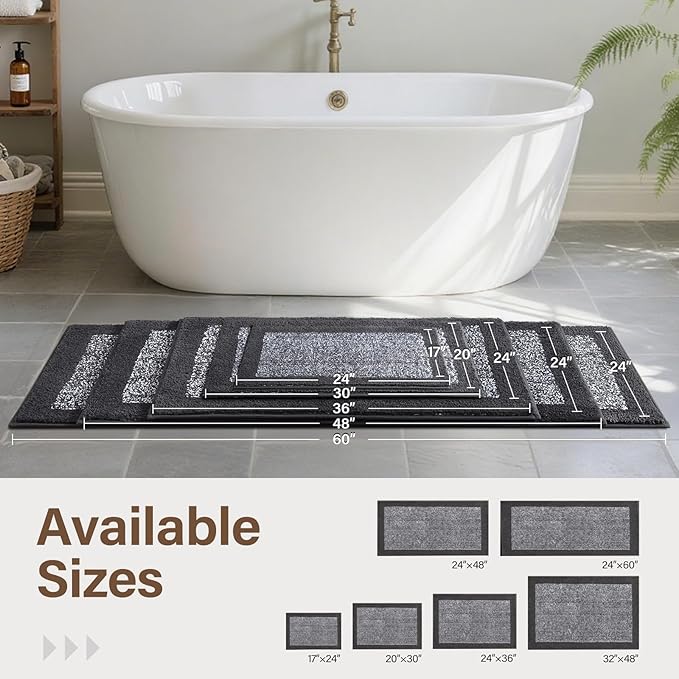 60x24 Long Bathroom Rugs Washable Non Slip, Dark Grey Bath Mat - Image 8