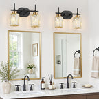 Modern Crystal Bathroom Vanity Light Fixtures, 2-Light Black and Gold Bathroom Wall Sconce Lighting for Over Mirror, Clear K9 Crystal Shades, E26 Base, Bulbs Not Included