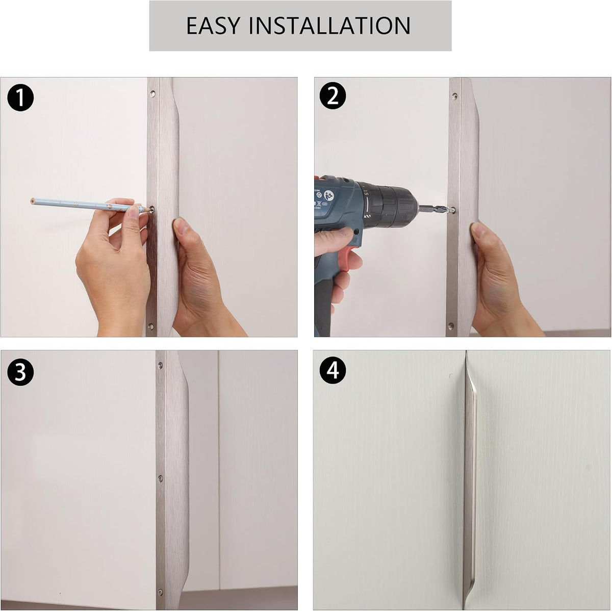 Edge Finger Tab Pulls for Cabinets Invisible Kitchen Concealed Aluminum Flat Hidden Drawer Pull Easy to Install Pack of 10 Brushed Nickel 11.81 inch 300mm Overall Length Easy Installation