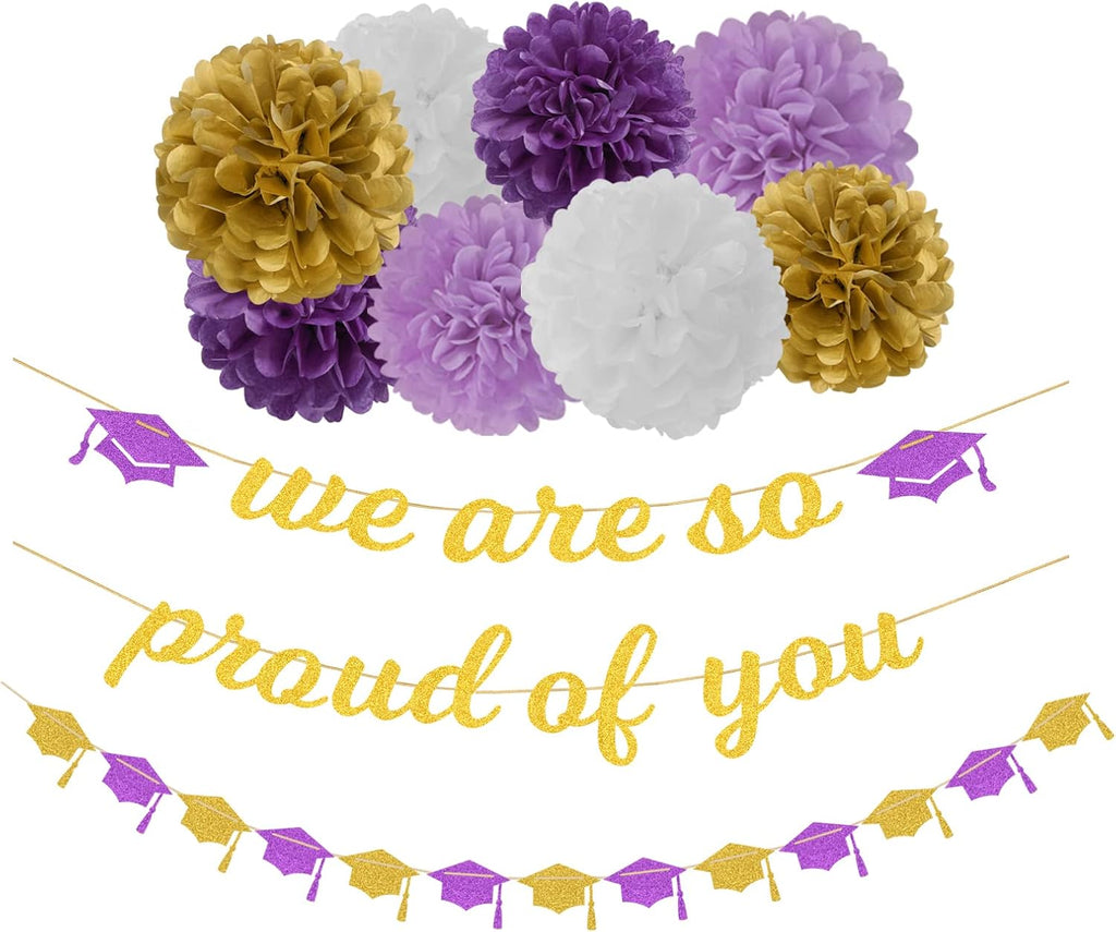 Red Black-Gold Party-Decoration Graduation Banner - 8pcs Kits Cap Garland Streamers, Paper Tissue Pom Poms Flowers, 2025 Craduate Banner Congratulations Grad Decor Lasting Surprise
