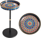 Gesodant Boho Single Leg Round Side Table with Tray Top, Pedestal Drink Table for Small Spaces, Aesthetic Accent Nightstand for Living Room, Bedroom, Corners, and Office (Peacock)