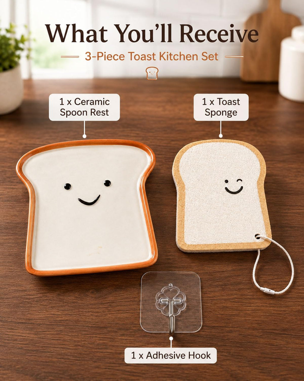 Cute Ceramic Spoon Rest for Stove Top, Toast Spoon Rest for Kitchen Counter