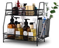 2-Tier Bathroom Countertop Organizer,Skincare, Makeup Countertop Organizers, Kitchen, Bathroom Counter Storage with Small Basket (Black)
