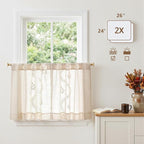 jinchan Belrose Linen Floral Kitchen Curtains 24 inch Length Embroidered - Image 5
