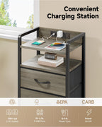 Lazzanto Nightstand with Rear Charging Station, LED Light, 2 Drawers, Grey