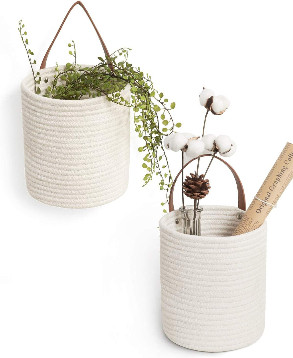 Goodpick 2 Pack Cotton Rope Wall Hanging Baskets for Home Decor