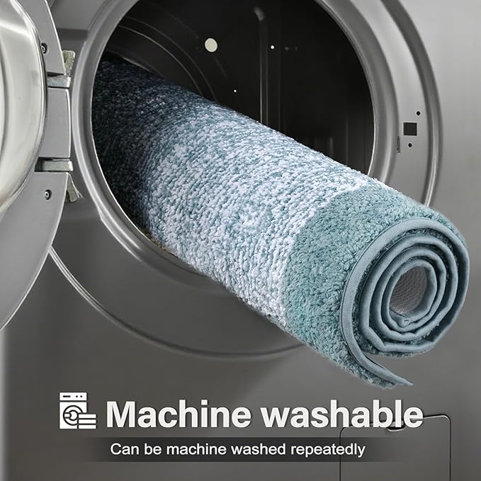 36x24 Large Bathroom Rugs Washable Non Slip, Dusty Blue Bath Mat - Image 9