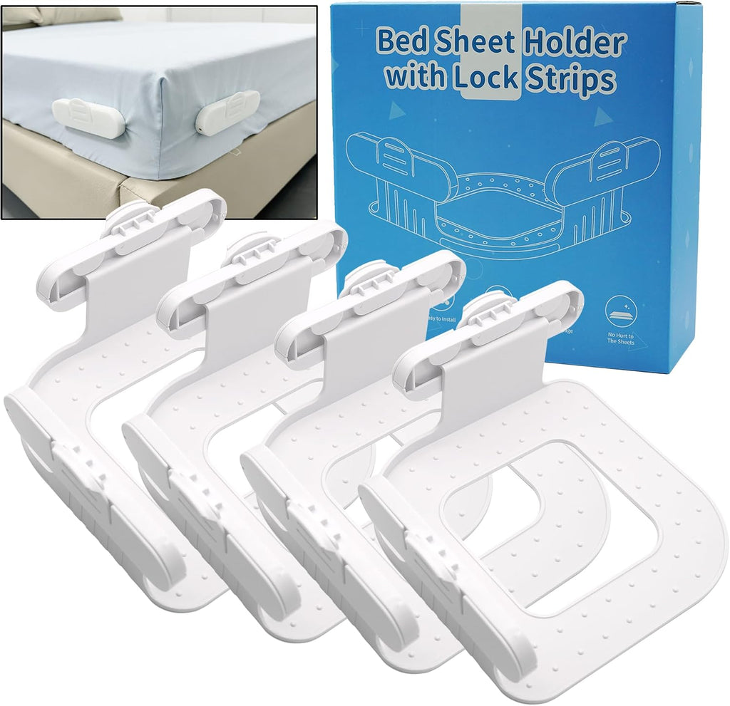 Bed Sheet Holders for Corners, 4 Pack Fitted Sheet Clips with Lock Buckle