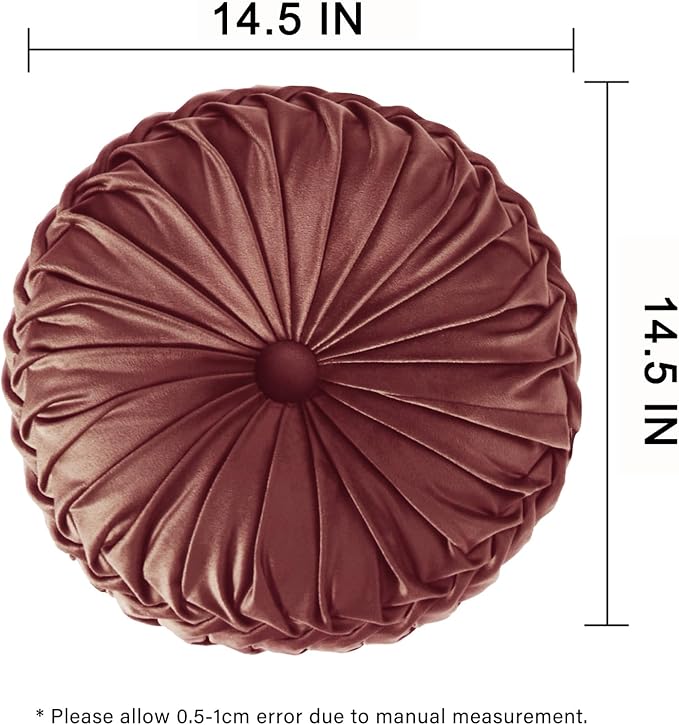 HIG Set of 2 Decorative Round Pleated Throw Pillows, Classy Accent Pumpkin - Image 4