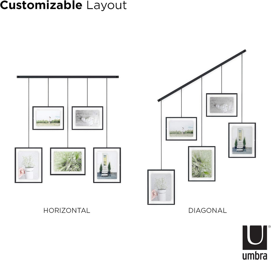 Umbra Exhibit Picture Frame Set, Adjustable Wall Mount, Set of 5, Black