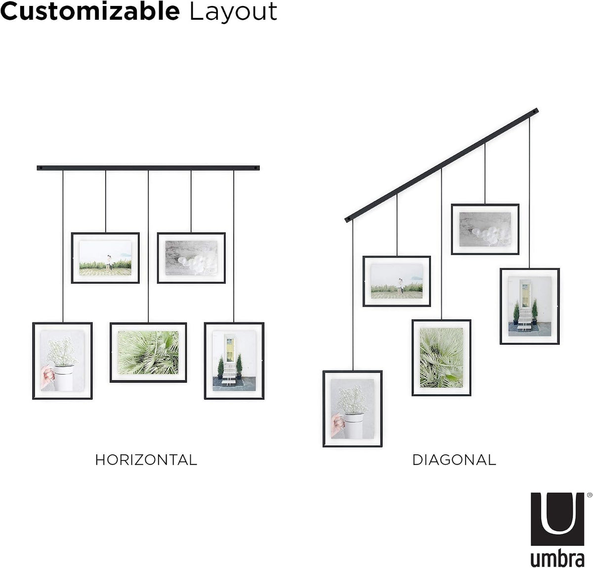 Umbra Exhibit Picture Frame Set, Adjustable Wall Mount, Set of 5, Black