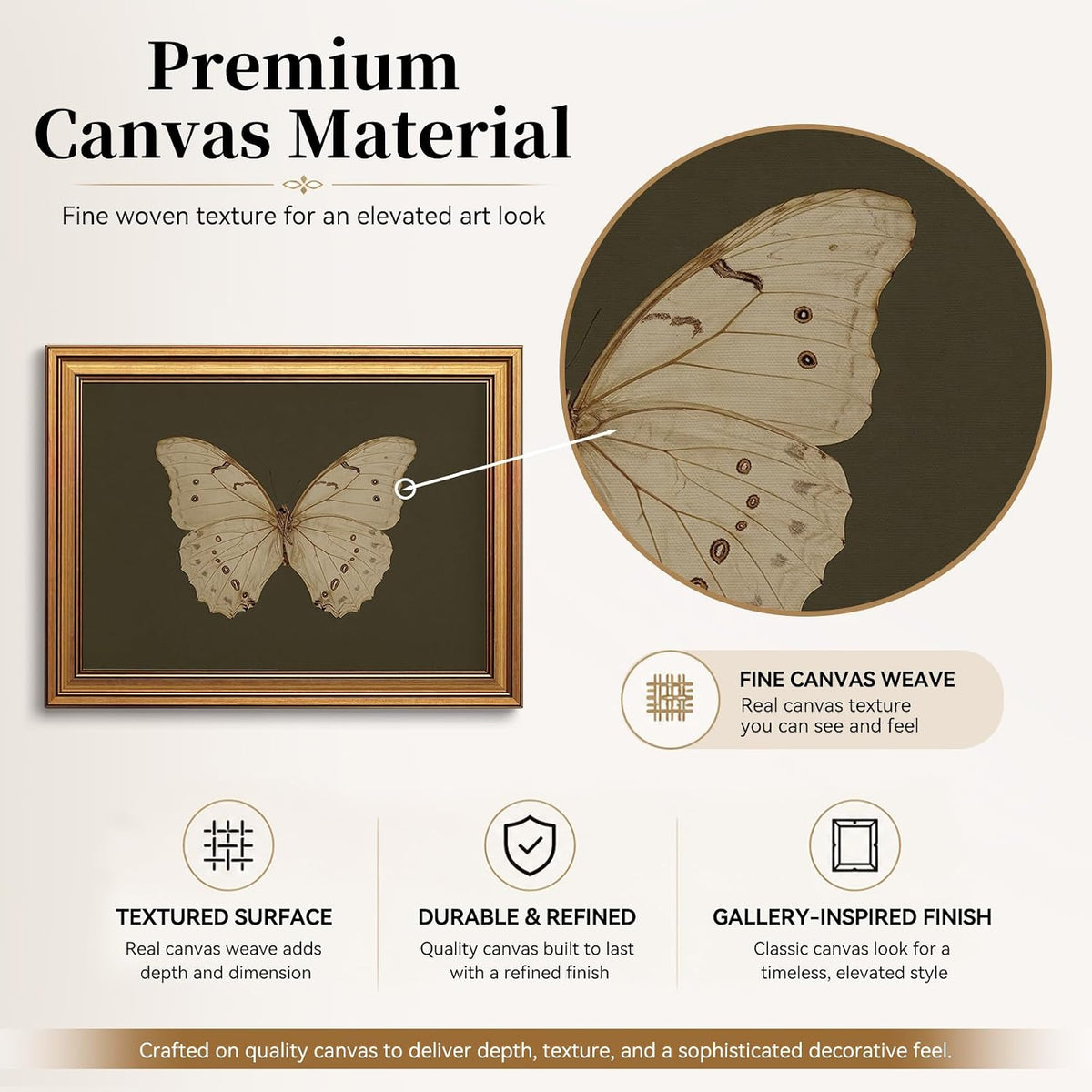 Vintage Butterfly Wall Art Gold Framed Canvas Print 8x10 inch