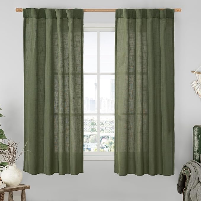 LAMIT Linen Curtains 60 Inch Length 2 Panels, Light Filtering Panels Back Tab by LAMIT